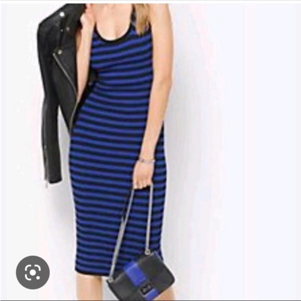 Michael Kors Womens Striped Knit Midi Dress Blue Size M